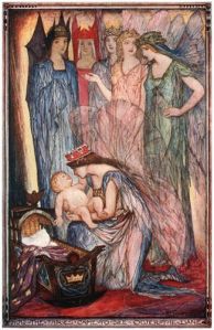 From the Red Romance Book by Andrew Lang. The caption reads "How the Fairies Came to See Ogier the Dane." Ogier is a major character in the Charlemagne legends and beloved of Morgan le Fay. He is the major character in my upcoming novel "Ogier's Prayer: The Children of Arthur, Book Three. 
